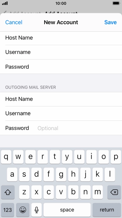Press Password and key in the password for your email account. Please note that if you're using Vodafone's outgoing server, leave the password field empty. Press Password and key in the password for your email account. Please note that if you're using Vodafone's outgoing server, leave the password field empty.