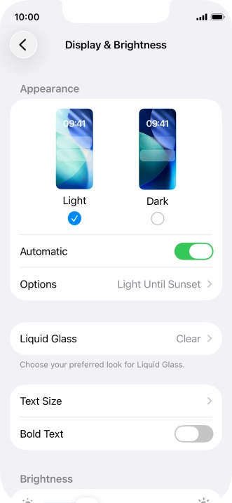 If you turn on the function, press Options and follow the instructions on the screen to select the required period of time for Dark Mode. If you turn on the function, press Options and follow the instructions on the screen to select the required period of time for Dark Mode.