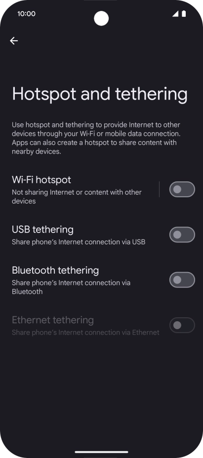 Press Wi-Fi hotspot. Press Wi-Fi hotspot.