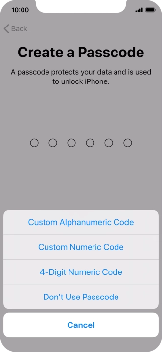 Follow the instructions on the screen to turn on use of phone lock code or press Don't Use Passcode.
