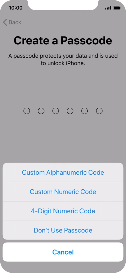 Follow the instructions on the screen to turn on use of phone lock code or press Don't Use Passcode.