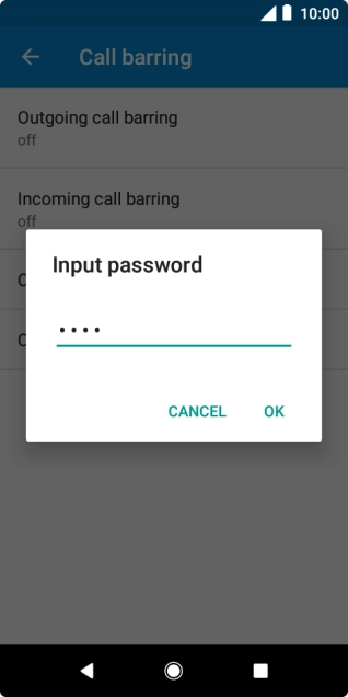 Key in your barring password and press OK. The default barring password is 0000. Key in your barring password and press OK. The default barring password is 0000.