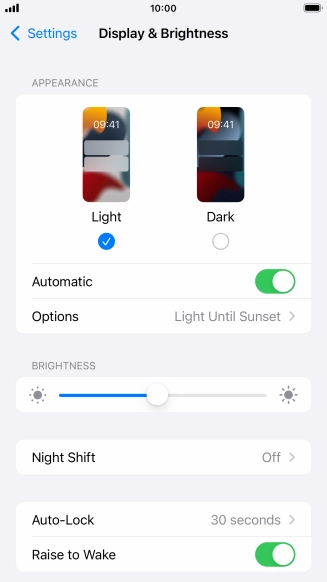 If you turn on the function, press Options and follow the instructions on the screen to select the required period of time for Dark Mode. If you turn on the function, press Options and follow the instructions on the screen to select the required period of time for Dark Mode.