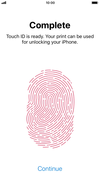 Press Continue. If you haven't previously selected a phone lock code, key in a code of your own choice twice.