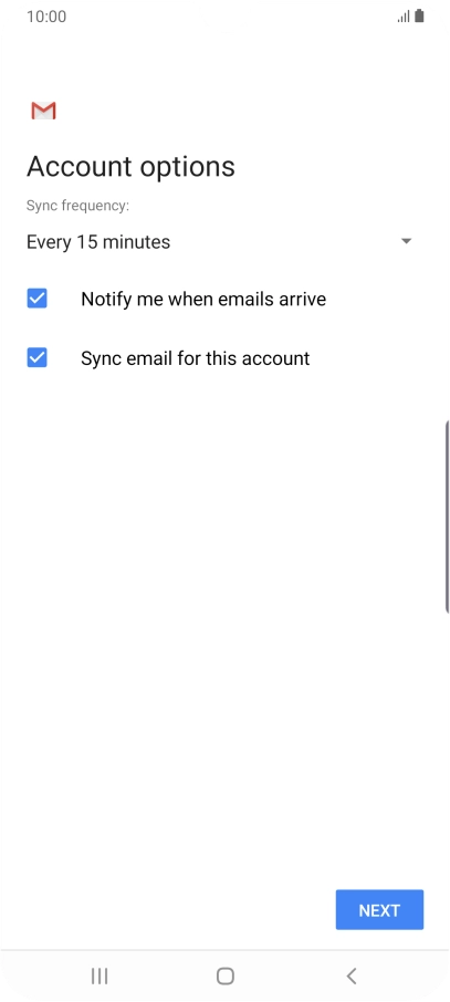 If this screen is displayed, you email account has been recognised and set up automatically. Follow the instructions on the screen to key in more information and finish setting up your phone.