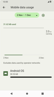 The total data usage is displayed. The total data usage is displayed.