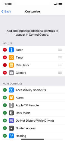 Press the delete icon next to the required function to remove it from Control Centre.