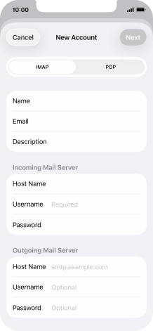Press Username and key in the username for your email account. Press Username and key in the username for your email account.