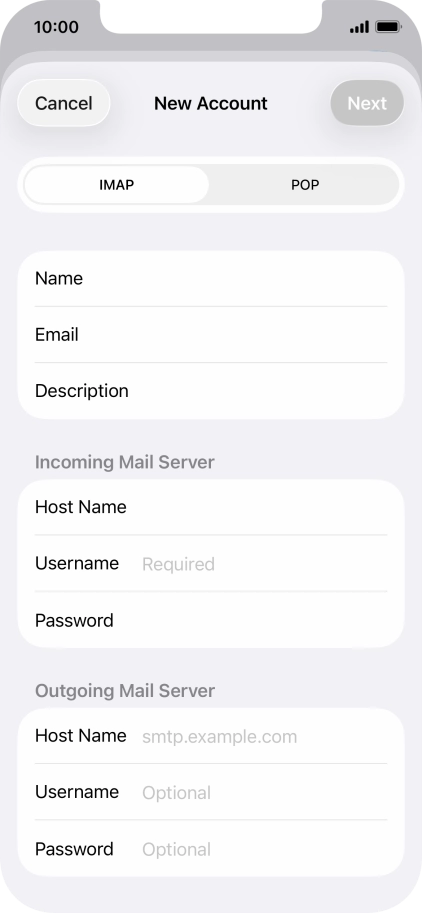 Press Username and key in the username for your email account. Press Username and key in the username for your email account.