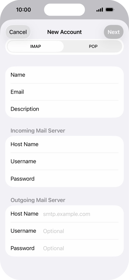 Press Host Name and key in the name of your email provider's outgoing server. Please note that if you can't send email messages when using your email provider's outgoing server, key in smtp.vodafone.net.au (Vodafone's outgoing server).