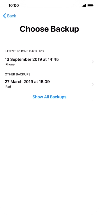 Press the required backup and your phone restores the content of the selected backup. Subsequently, follow the instructions on the screen to set up your phone and prepare it for use. Press the required backup and your phone restores the content of the selected backup. Subsequently, follow the instructions on the screen to set up your phone and prepare it for use.
