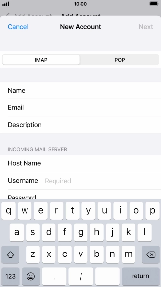 Press Username and key in the username for your email account.