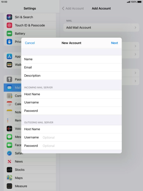 Press Username and key in the username for your email account. Please note that if you're using Vodafone's outgoing server, leave the username field empty.