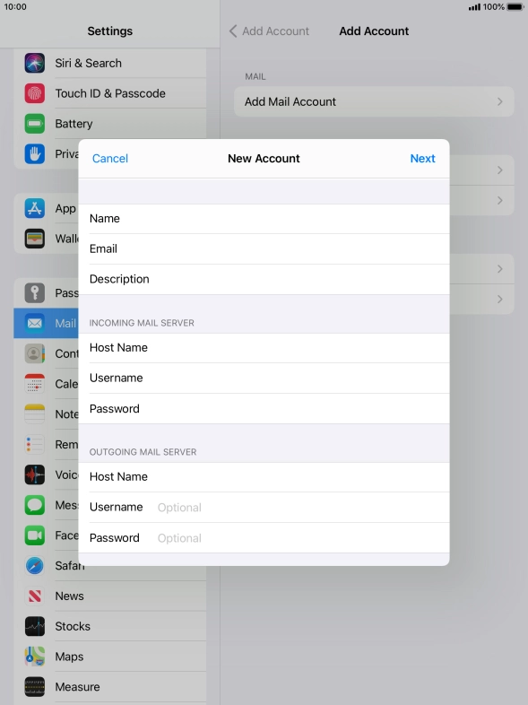 Press Username and key in the username for your email account. Please note that if you're using Vodafone's outgoing server, leave the username field empty.