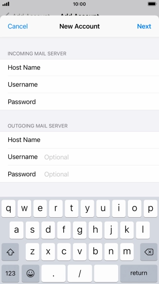 Press Username and key in the username for your email account. Please note that if you're using Vodafone's outgoing server, leave the username field empty.