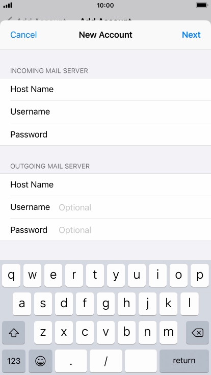 Press Username and key in the username for your email account. Please note that if you're using Vodafone's outgoing server, leave the username field empty. Press Username and key in the username for your email account. Please note that if you're using Vodafone's outgoing server, leave the username field empty.