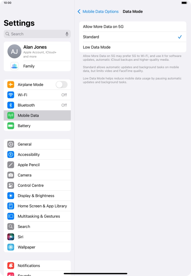 Press the required setting to turn the function on or off. Press the required setting to turn the function on or off.