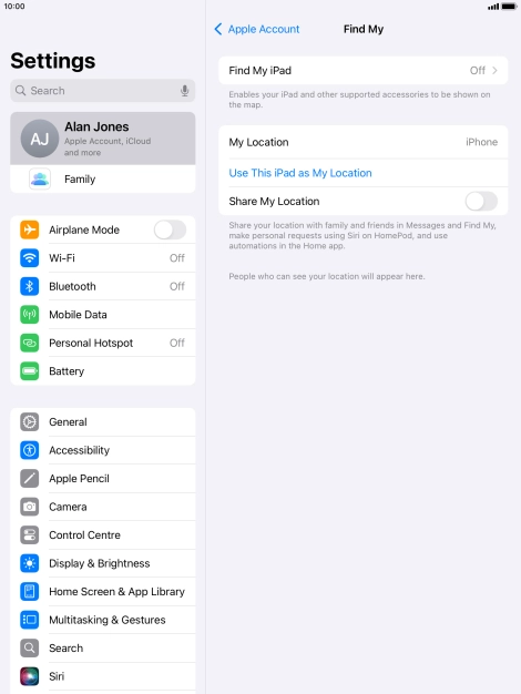 Press Find My iPad. Press Find My iPad.