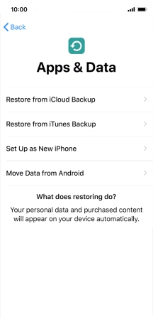 You can restore content from an iCloud backup when your phone is activated for the first time and after a factory reset. When this screen is displayed, your phone is ready to restore content from an iCloud backup.