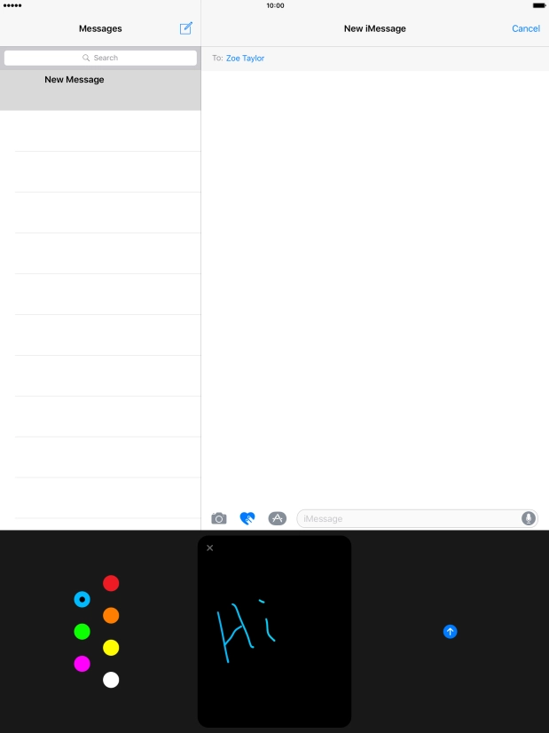 Press the send icon when you've finished your iMessage. Press the send icon when you've finished your iMessage.