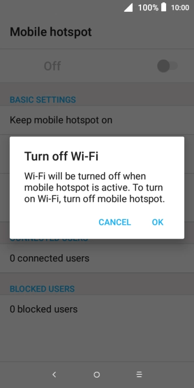 If Wi-Fi is turned on, press OK. If Wi-Fi is turned on, press OK.