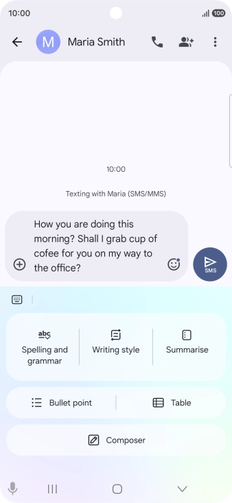 To check your text for grammatical and spelling errors, press Spelling and grammar and follow the instructions on the screen to use the function. To check your text for grammatical and spelling errors, press Spelling and grammar and follow the instructions on the screen to use the function.