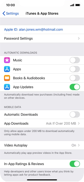 Press the indicators next to the required content types to turn the function on or off.