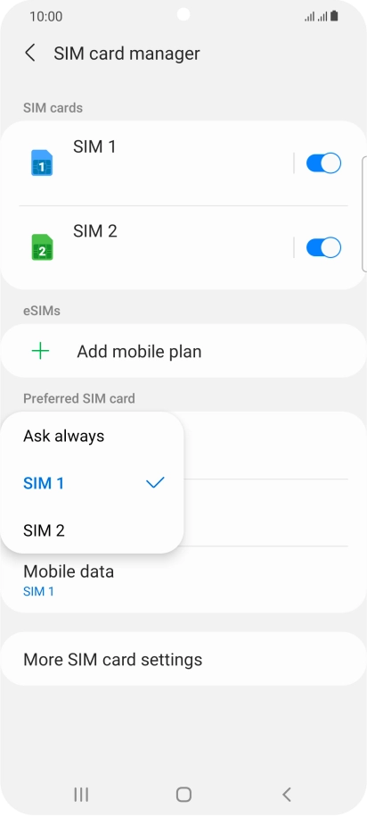 Press the required setting. Press the required setting.