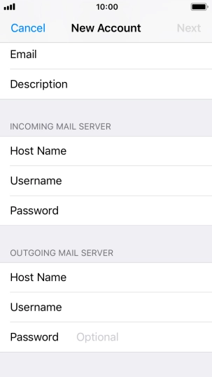 Press Password and key in the password for your email account. Please note that if you're using Vodafone's outgoing server, leave the password field empty. Press Password and key in the password for your email account. Please note that if you're using Vodafone's outgoing server, leave the password field empty.