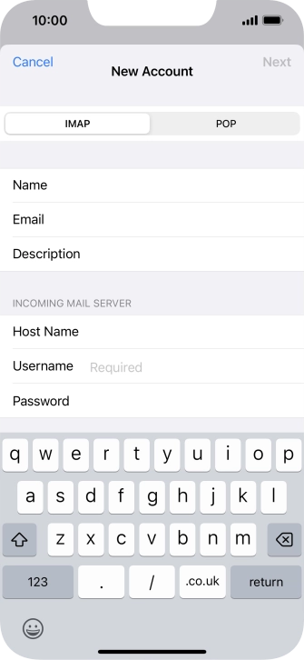 Press Username and key in the username for your email account. Press Username and key in the username for your email account.