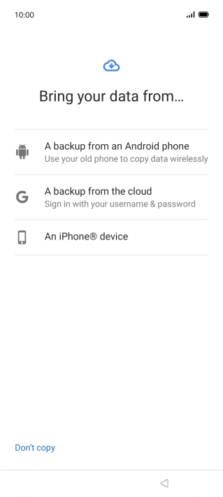 Press the required transfer method and follow the instructions on the screen to transfer content from another phone. Press the required transfer method and follow the instructions on the screen to transfer content from another phone.