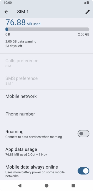 The total data usage is displayed. The total data usage is displayed.