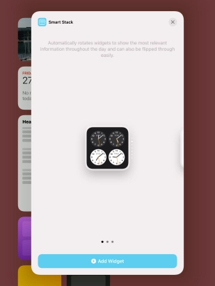 Slide your finger right or left on the screen to select the required widget size.