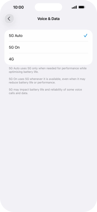 To turn on automatic switch between 5G and 4G, press 5G Auto. To turn on automatic switch between 5G and 4G, press 5G Auto.