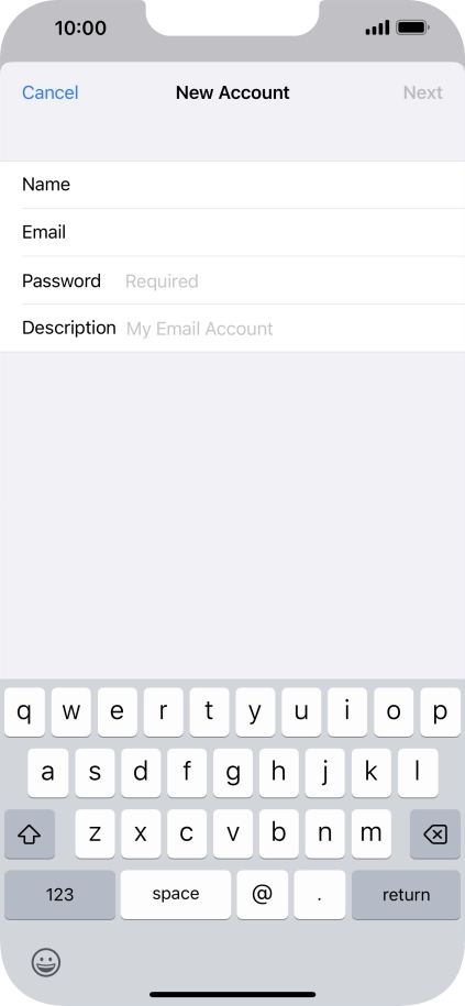 Press Password and key in the password for your email account. Press Password and key in the password for your email account.
