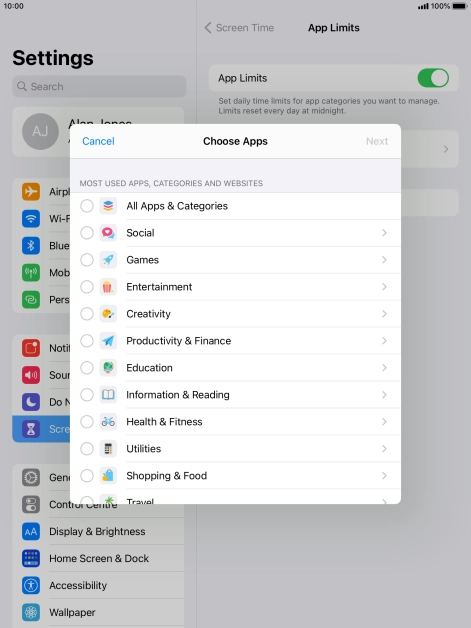 Press the required categories.