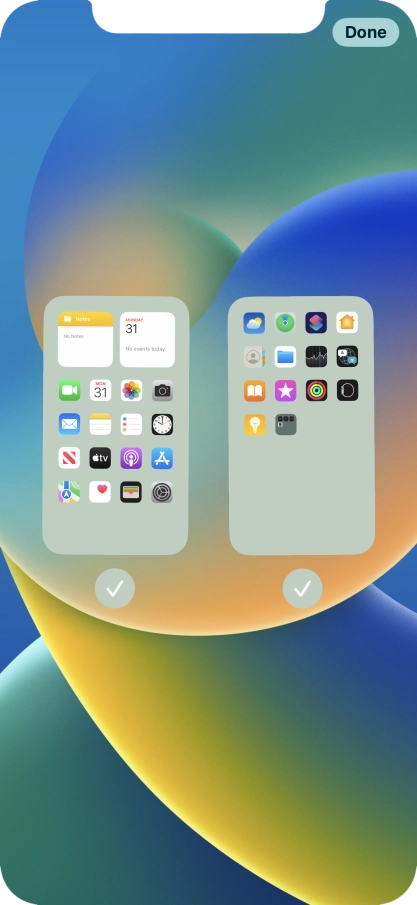 Press the fields below the required home screens to select or deselect them.