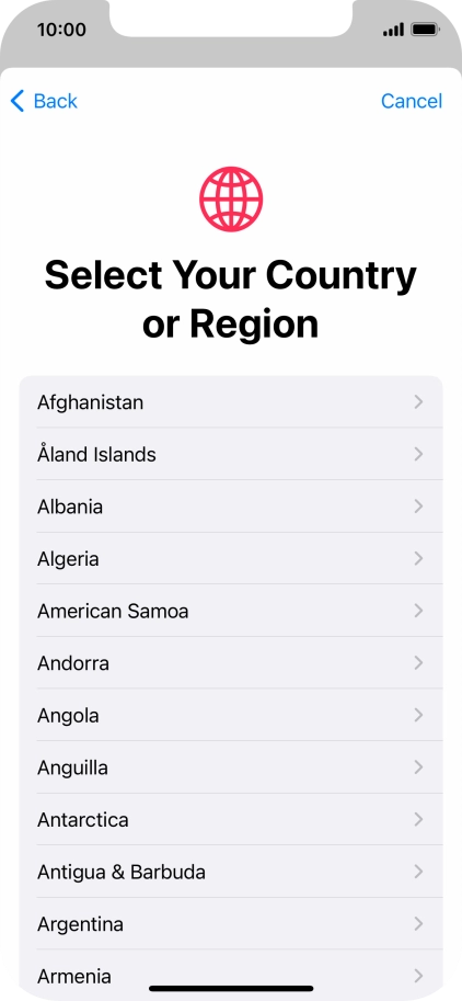 Press the required country. Press the required country.