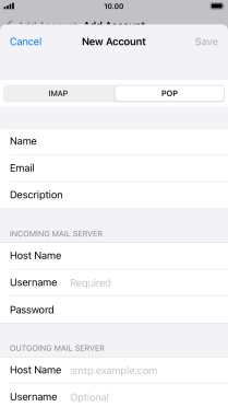 Press Username and key in the username for your email account.