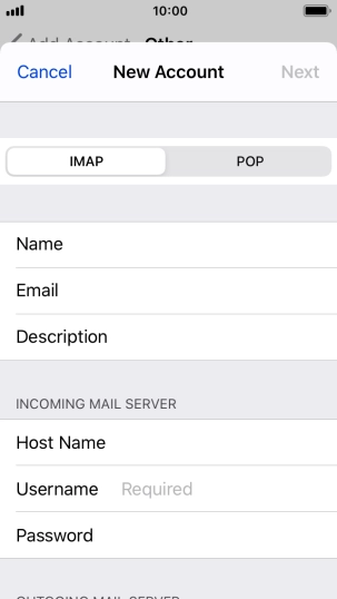Press Username and key in the username for your email account. Press Username and key in the username for your email account.