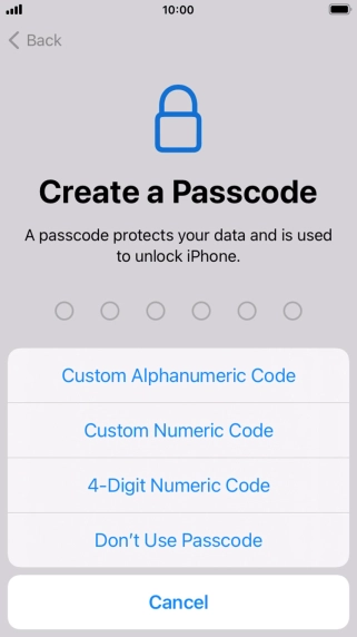Follow the instructions on the screen to turn on use of phone lock code or press Don't Use Passcode.