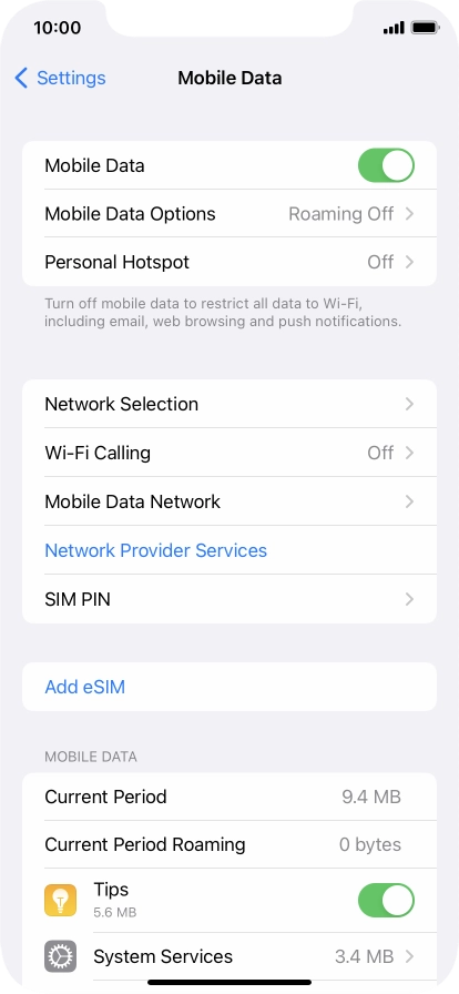 Press Mobile Data Options.