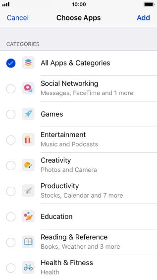 Press the required categories.