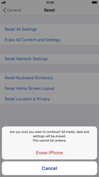 Press Erase iPhone. Wait a moment while the factory default settings are restored. Follow the instructions on the screen to set up your phone and prepare it for use.