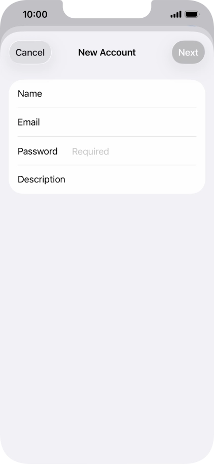 Press Password and key in the password for your email account. Press Password and key in the password for your email account.
