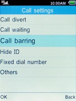 Select Call barring and press the Left selection key. Select Call barring and press the Left selection key.