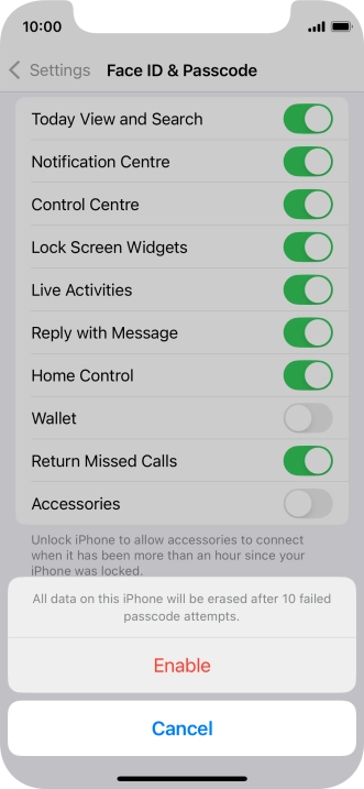 If you turn on the function, press Enable. If you turn on the function, press Enable.