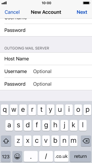 Press Username and key in the username for your email account. Please note that if you're using Vodafone's outgoing server, leave the username field empty. Press Username and key in the username for your email account. Please note that if you're using Vodafone's outgoing server, leave the username field empty.