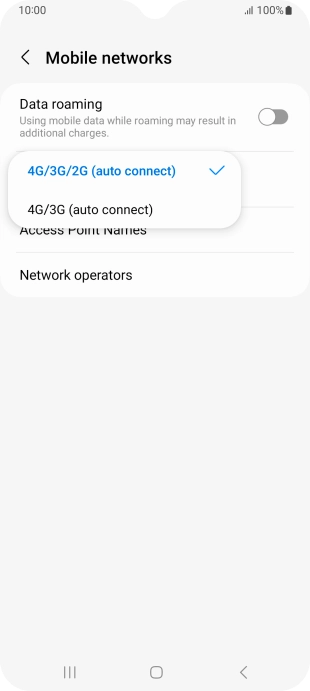 Press the required network mode. Press the required network mode.