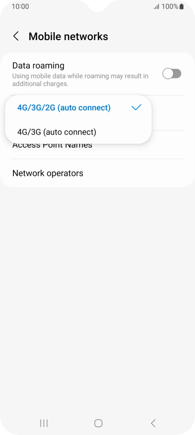 Press the required network mode. Press the required network mode.